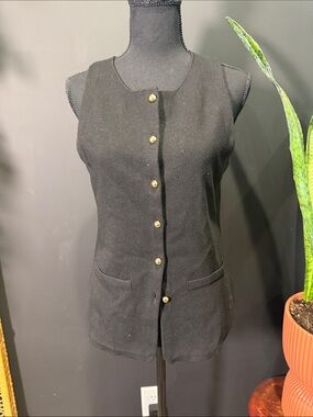 H&M Black Sleeveless Buttoned Knit Top with Gold Buttons